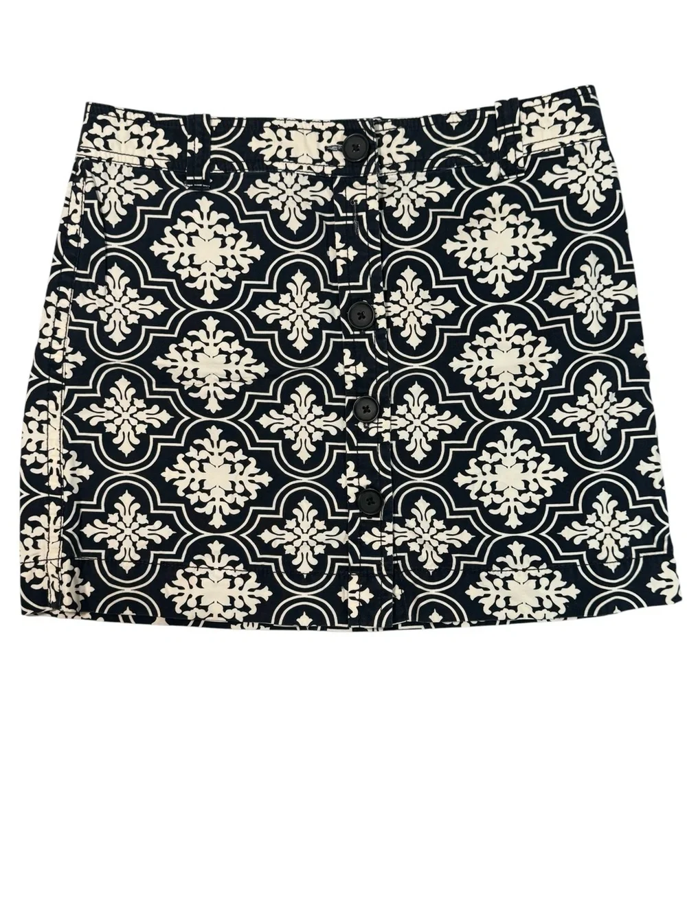 J. Crew Navy Blue/ White Medallion Patterned Mini Skirt Size 8